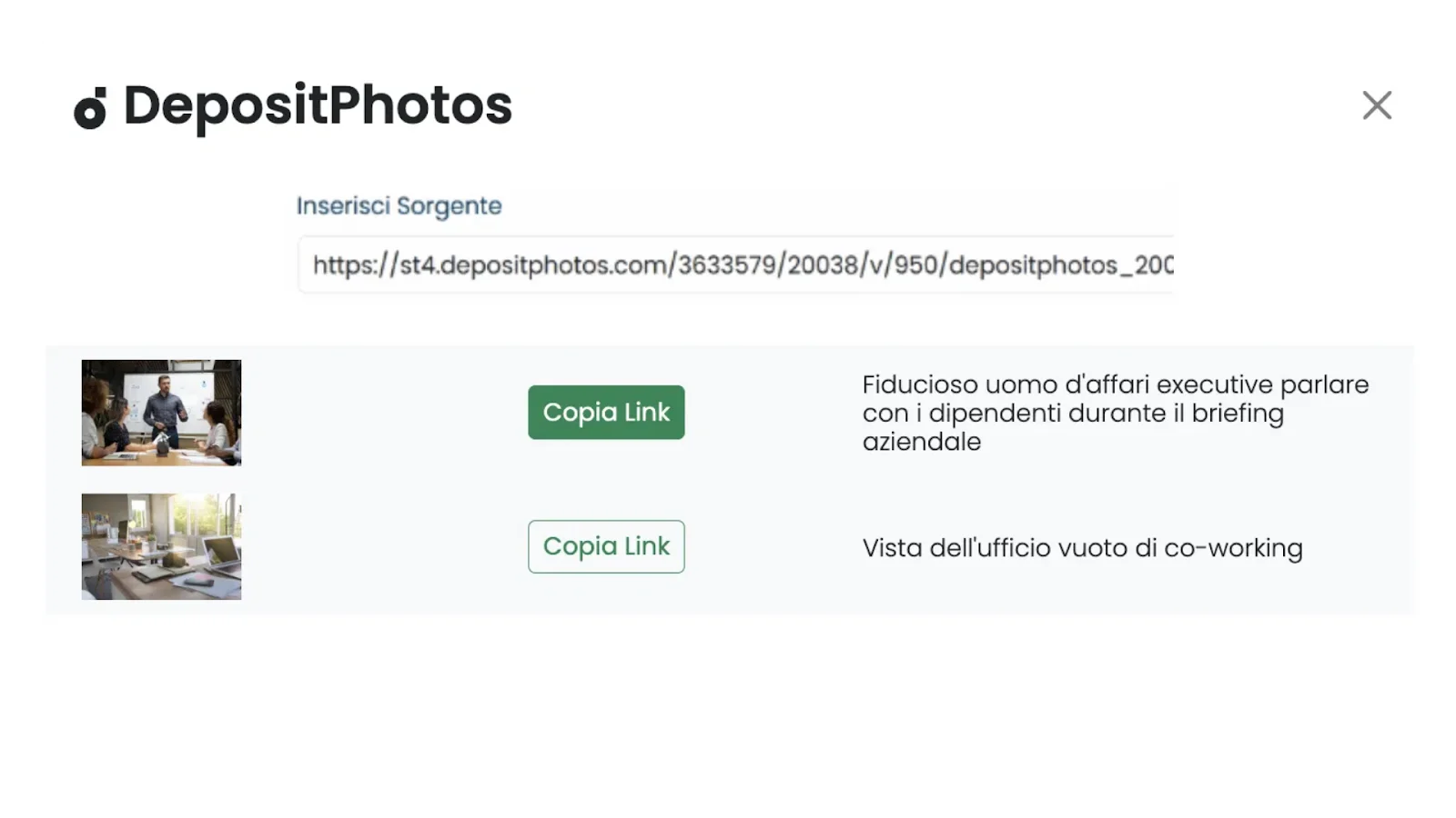 Elenco delle immagini preferite con il pulsante Copia link