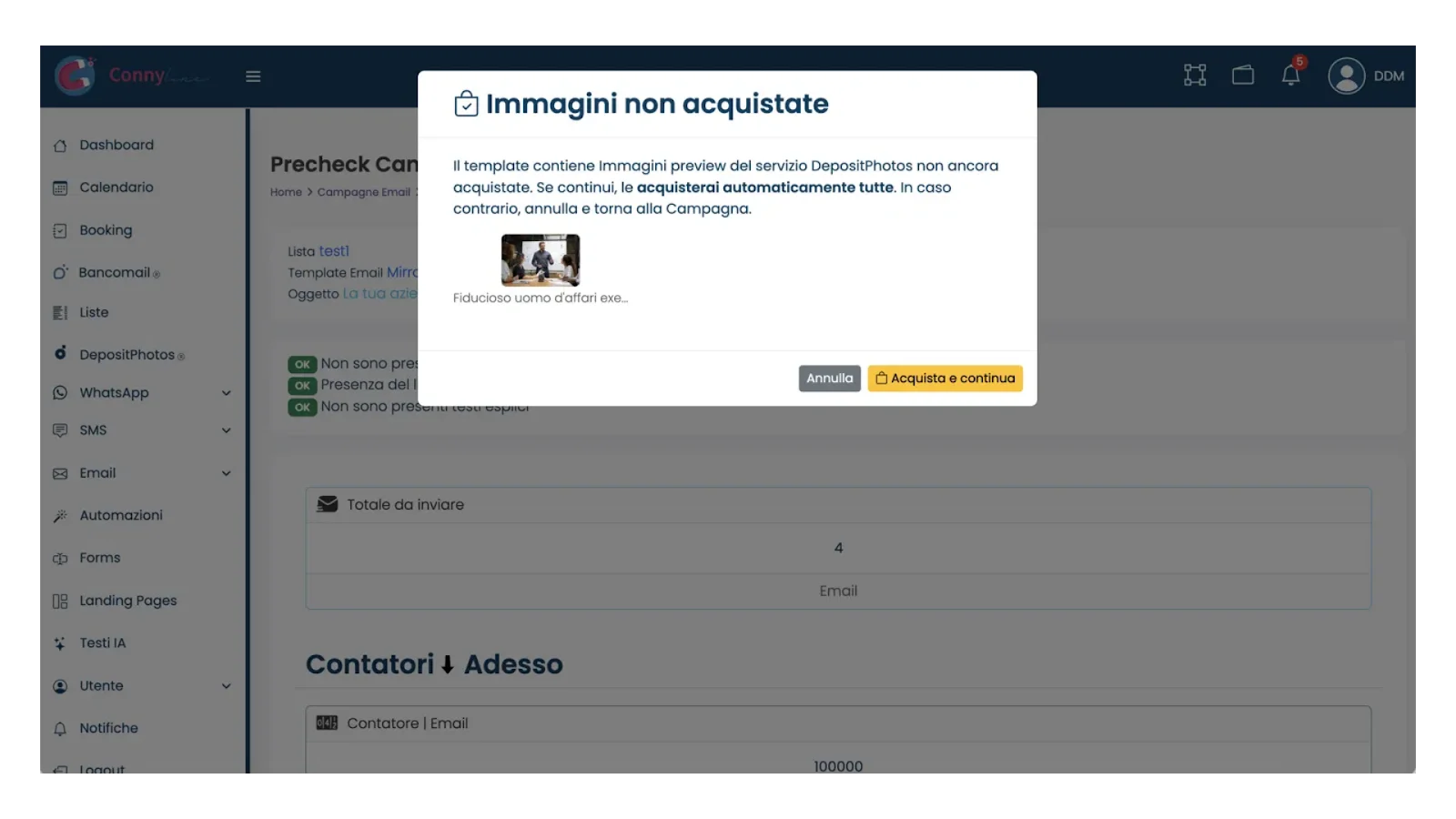 Controllo pre-invio con richiesta di acquisto delle immagini non acquistate